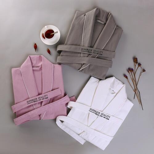 Cotton Bath Robe Waffle Dressing Gown Unisex Men Solid Sleepwear Lounge Bathrobe Bride Peignoir Nightgowns Lovers Robes