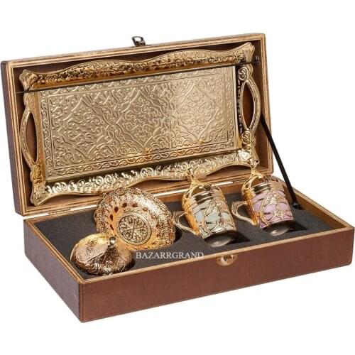 WHITE-YELLOW-MINI-ANTIQUE COPPER-ANTIQUE SIX YELLOW COFFEE SET-DOUBLE COFFEE SET - BINARY COFFEE SET-BINARY COFFEE SET - WOODEN