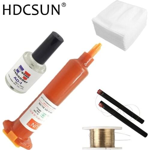 Free Shipping 10ml LOCA UV glue tp-2500 with 10ml Glue Remover and 100m Golden Cutting Wire 0.1m and 10pcs clean clothes wipes