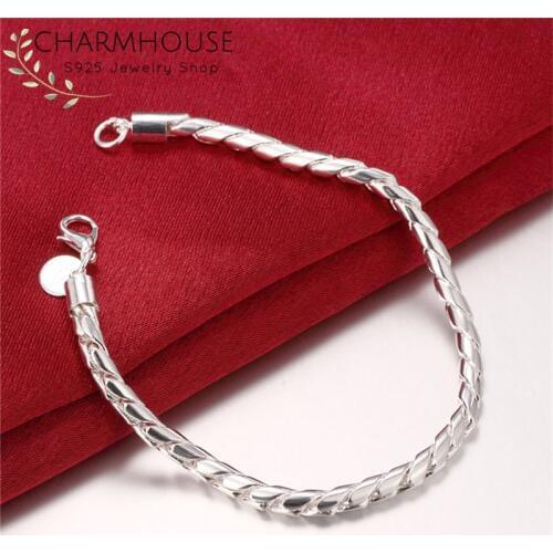 Pure Silver 925 Bracelets For Women Men 4mm Twisted Chain Bracelet Wristband Pulseira Fashion Jewelry Accessories Bijoux