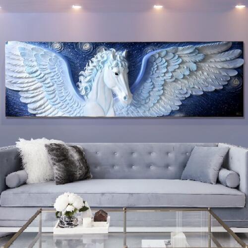 Decorative Painting Living Room Mural Background Wall 3D Relief Painting Modern Chinese Hotel Bedroom Hanging Painting Horse