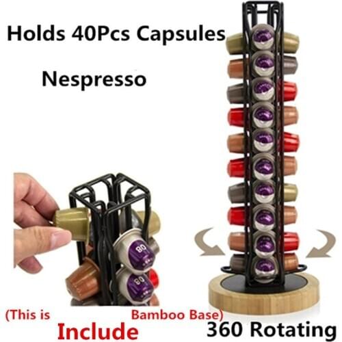 Coffee Pod Holder Rotatable Plating Stainless Capsule Metal Rack Storage 40PCS Nespresso Coffee Black New Straight Row Racks