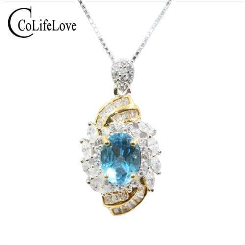 Elegant light blue topaz pendant for girl 0.6 ct natural topaz pendant solid 925 silver topaz birthday gift for girlfriend