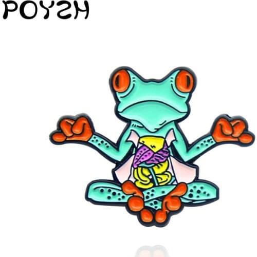 Green frog with red eyes Enamel Brooch A sad frog with a belly cut Lapel Pin Cartoon fun animal Custom Badge
