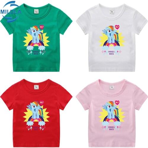 My Little Pony Girls Short Sleeve T-Shirt Suits 100%Cotton Summer Kids Tshirt Children Clothing Cute Cartoon Baby Girls Top Tees