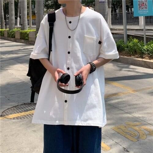 Fake button short-sleeved T-shirt tide brand summer Korean version of the trend loose sports casual simple men’s shirt