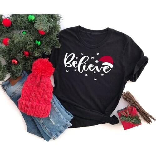 Believe Christmas 2020 Women Fashion Clothing Streetwear Faith T-shirt Harajuku Camisetas Mujer Female Short Sleeve Tops Tees