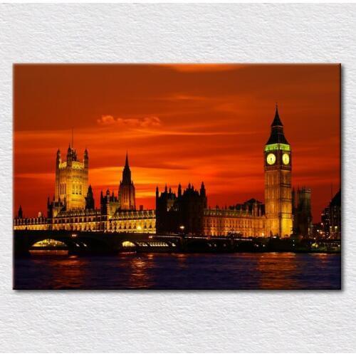Canvas prints fine art paintings of beautiful modern city England light painting from photo of london parliament free shipping