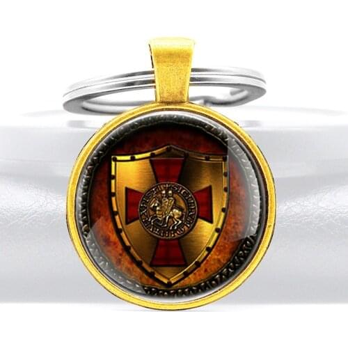 Knights Templar Cross Glass Cabochon Key Chains Retro Men Women Christian Pendant Key Rings Jewelry
