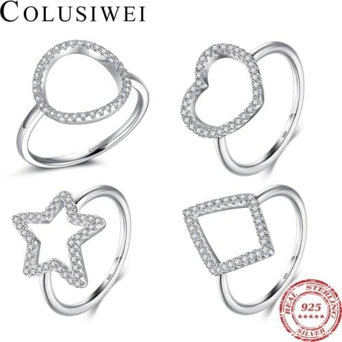 Colusiwei Fashion 925 Sterling Silver Heart Rhombus Star Geometric Rings For Women Luxury Wedding Engagement Band Fine JEWELRY