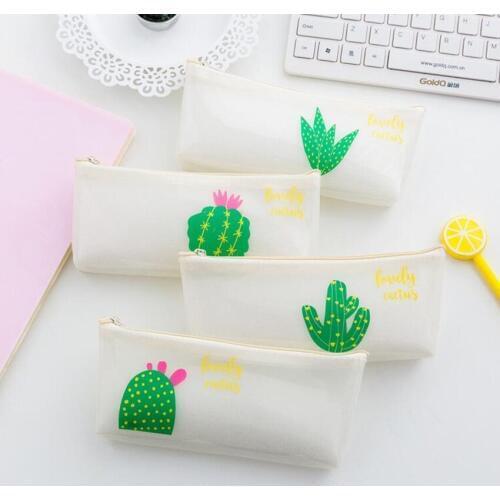 M136 Cute Women Purses Transparent PU Green Cactus Coin Purse Wallet Card Pen Bag Student Gift Wholesale