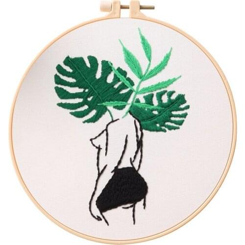 Beauty Girl Embroidery Starter Kit for Beginners, Modern Embroidery Kits, Learn Embroider, Craft Gift, English Description (D)