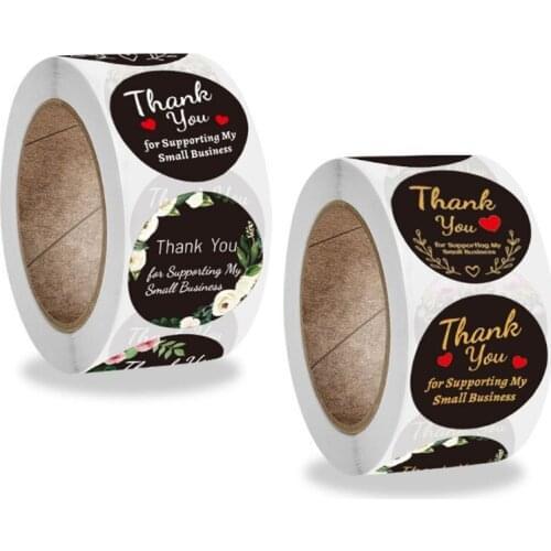 500pcs Black Round Sealing Sticker THANK YOU Love Flower Wedding Package Food Decoration 1inch Label Gift Box Adhesive Sticker