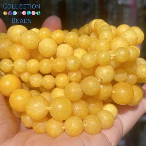 Natural Matte Yellow Mellite Spacer Loose Round Bead For Jewelry Making 4-10 MM DIY Bracelets Accessories Wholesale 15"