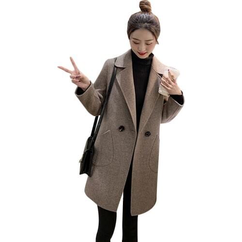 2020 New Autumn Winter Woolen Coat Womens Jackets Mid-length Korean Short Coffee Color Wool Coats Female Outerwear b705
