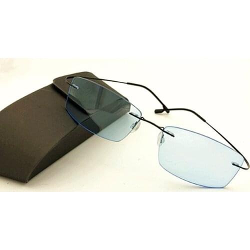 Titanium rimless myopia sunglasses men women finished myopia Glasses short-sighted eyeglasses UV400 blue lenses -0.50 to -6.00