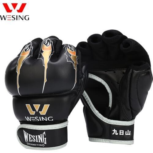 Wesing muay thai sparring MMA Gloves Mitts Half Fingers Boxing Gloves Thick For Fighting Black Blue Red Martial Arts Gear