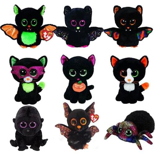 Ty Big Eyes Beanie Halloween Series Stuffed Plush Animal Dark Bat Cat Spider Soft Dolls Holiday Decoration Toys Child Gift 15CM