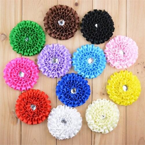 30PCS Chiffon flowers+Rhinestones Pearls Littles hair accessories Fold Flowers For Headbands