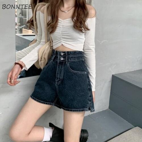 Shorts Women Vintage Denim High Waist Wide Leg Trousers Summer Fashion Korean Style All-match Loose College Streetwaer Casual