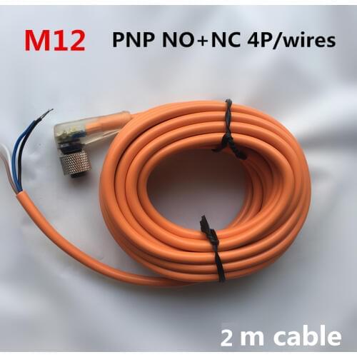 M12 sensor connectors 4 pins/ 4 wires PNP NO+NC 2m pvc cable angle type with LED indicator waterproof connector plug