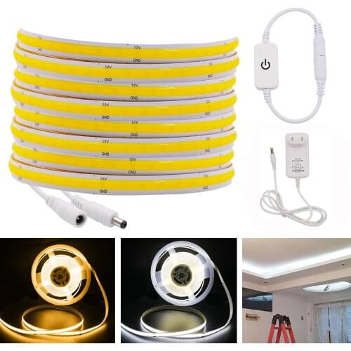 COB LED Strip Light with Dimmer 320 384 LEDs 8mm High Density COB Flexible LED Lights LED Tape DC12V 24V Interior Lighting EU
