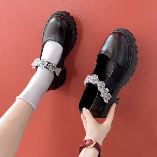 Crystal Lolita Shoes cute Harajuku shoes Girls Patent Leather Women Mary Janes Shoes Platform Woman Round Toe Ladies Shoes