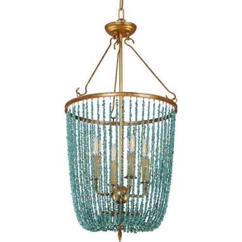 Green turquoise stones chandelier vintage gold retro chandelier vintage golden suspension light fixture in kitchen bedroom foyer