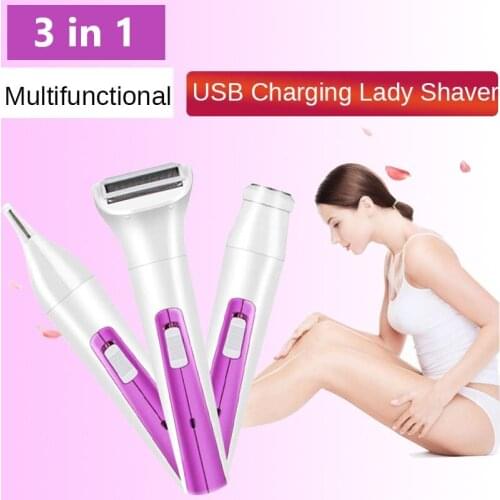 3 in 1 Electric Shaver for Women Cordless Recharge Trimmer Wet & Dry Electronic Hair Epilator for whole Body Hair Removal