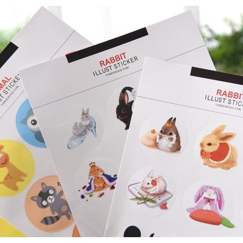 1pcs South Korea stationery Cute cute rabbit round stickers Envelope seal diy photo album stickers 2 sheets into