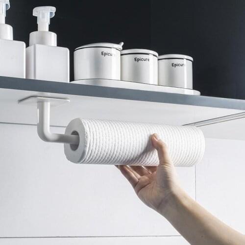 Kitchen Self-adhesive Accessories Under Cabinet Paper Roll Rack Towel Holder Tissue Hanger Storage Rack 1pcs