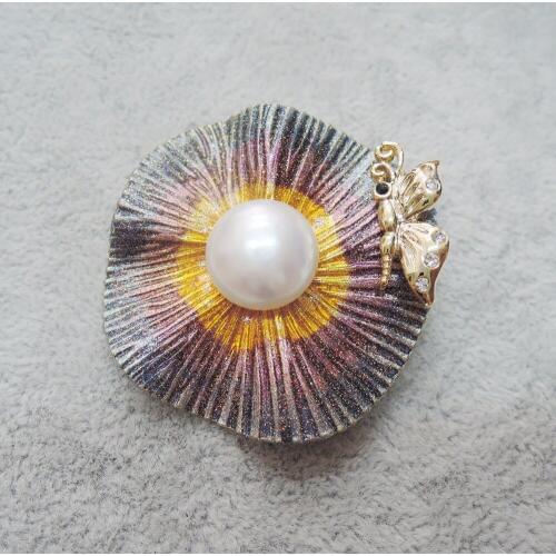 100% nature freshwater pearl brooch -very fashion animal brooch high quality, 14-15 mm big pearl