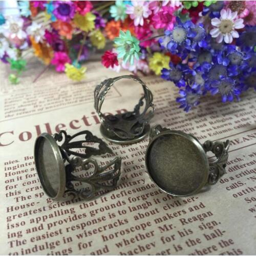100Pcs 12/14/16/18/20MM brass plated bezel ring blanks with a cutout band, adjust ring fashion jewelry diy rings findings