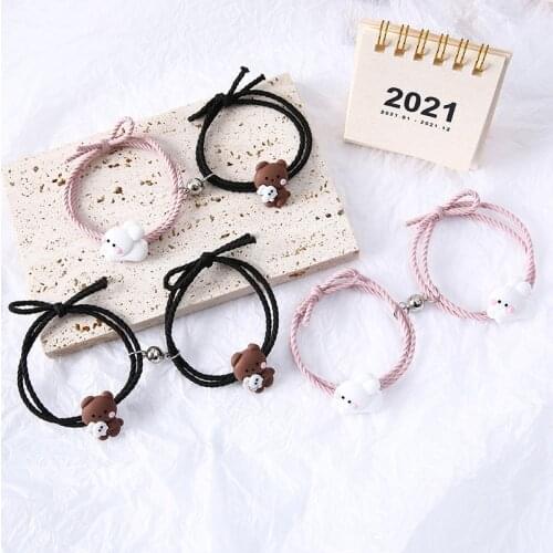 2Pcs/Set Magnet Couple Bracelet Cute Cartoons Bear Rabbit Pendant Braslet BFF Braclet Friend Pulseras Paired Brazalete Gift