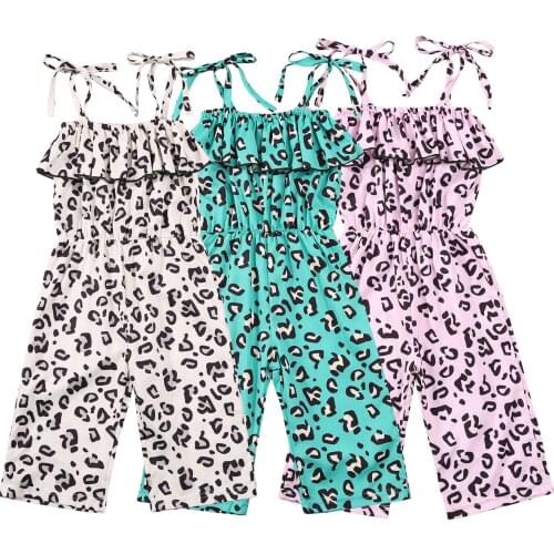 2021 Fashion Infant Boys Girls Girl Halter Strap Rompers, Sleeveless Leopard Print One-Piece Ruffle Jumpsuits 1-6T
