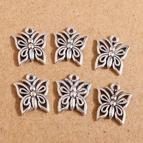 50pcs 12*15mm Butterfly Charms Tibetan Silver Color Alloy Charms Pendants for Jewelry Making Earrings Necklaces DIY Craft Supply