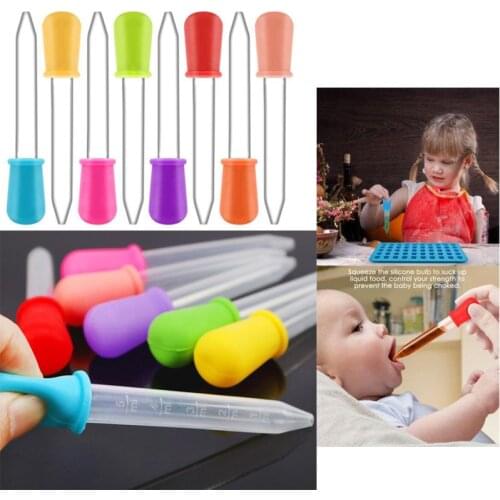 5ml Transparent Silicone Plastic Baby Medical Dropper Liquid Food Dropper Office Scientific Experiment Dropper Random Color 4pc