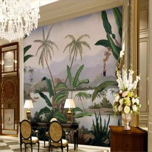 Milofi European retro hand-painted stereoscopic landscape landscape large mural wallpaper background wall