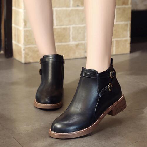 Fashion new Style women Black Ankle Boots shoes Flats Round Toe Back Zipper Boots PU Leather Woman Shoes With 34-43
