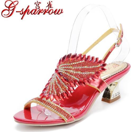 G-sparrow 2019 Womens New Purple Rhinestone Sexy High Heel Stiletto Sandals Peep Toe Shoes