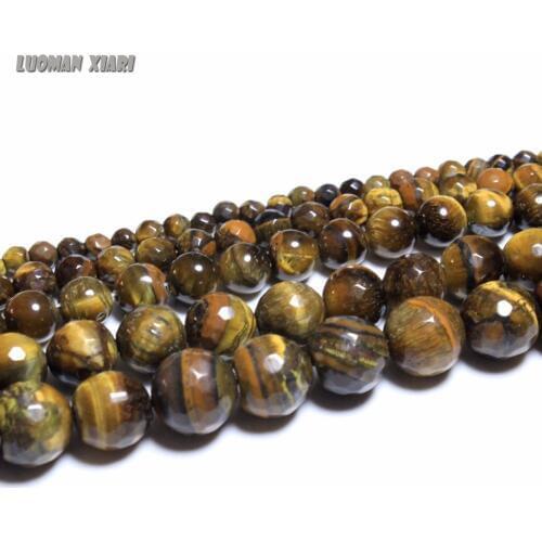 Fine Faceted Round Tigers eye AAA Natural Stone Beads For Jewelry Making Bracelet DIY Material 4/ 6/8/10/12 mm Strand 15.5