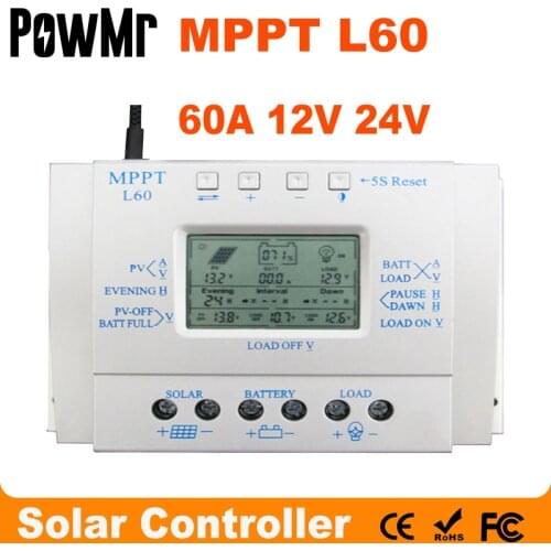 60A Solar Battery Charge Controller LCD 12V 24V Auto with USB 5V 1500mA Solar Regulator High Efficiency Solar Tracking System