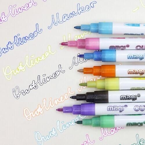 Outline Metallic Markers, Double Line Magic Shimmer Paint Pens Set Of 8 For Kids Adults Drawing Art Signature Coloring #YG