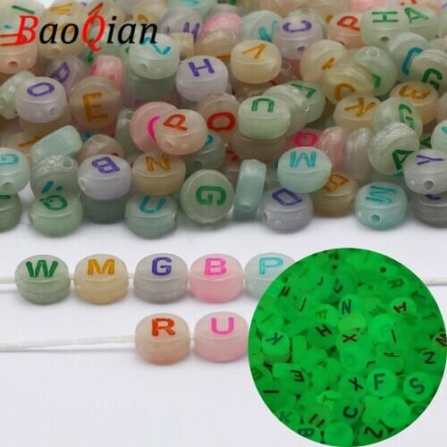 Colorful Random 24 English Alphabet Acrylic Luminous Letter Beads Handmade Bracelet Necklace DIY Jewelry Accessories