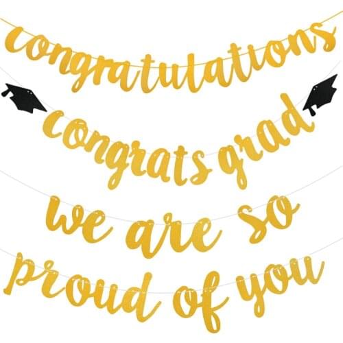 We Are So Proud Of You Paper Banner Golden Congrats Party Decoration Banner Happy Graduation Hanging Ornament Party Decor