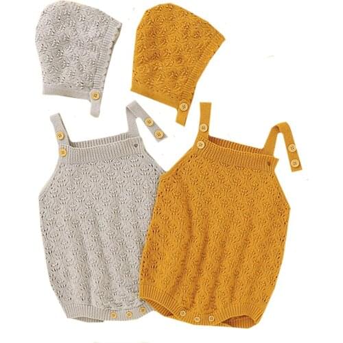 Baby Boy Girl Clothes Baby Knitted Bodysuits Clothes Infant Spring Autumn Knit Sleeveless Suspender Jumpsuit+Hat 2PCS Set