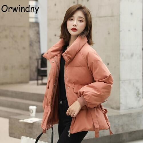 Orwindny Autumn Warm Parkas Woman Winter Jacket Sweet Ribbons Wadded Coat Female Stand Collar Loose Padded Clothing For Gilrs