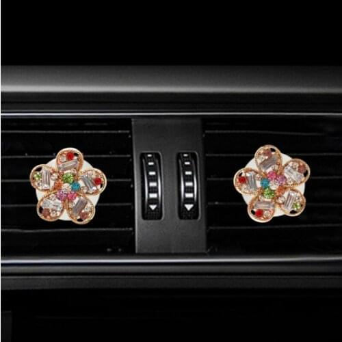 Car Air Freshener Crystal Diamond Gemstone Flower Air Outlet Fragrant Perfume Clip Essential Car Diffuser Accessories Stylings