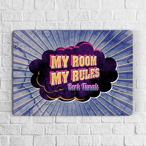 Personalized Retro My Rules in My Room Design Wooden Wall Plate-1