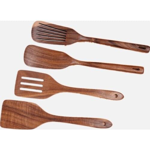 Simple Teak Leisure Household Long Handle Cooking Non-stick Spatula